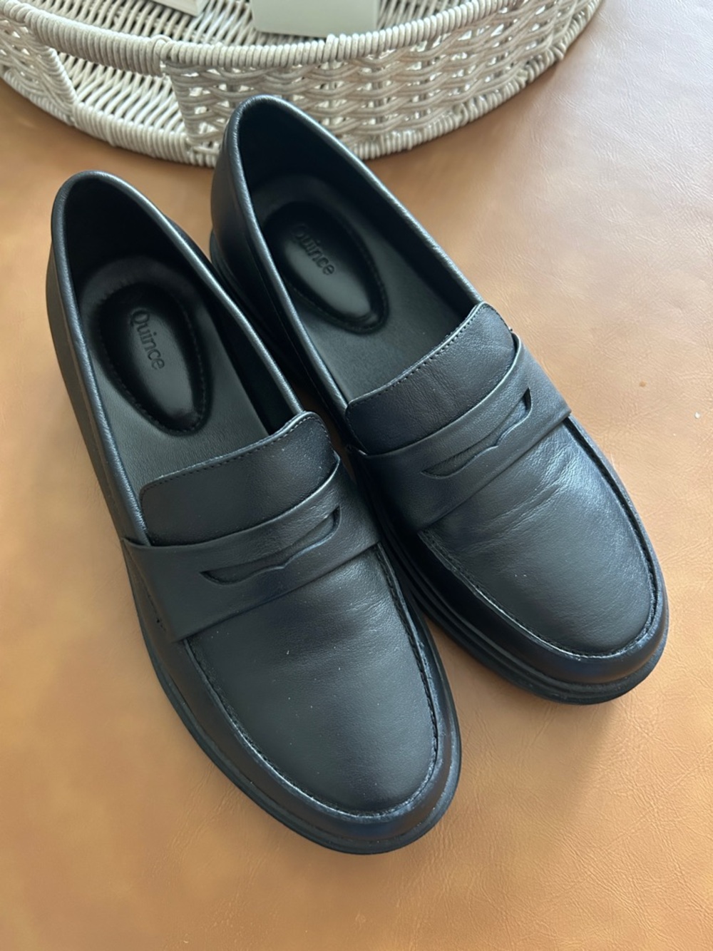 Black Leather Lug-Sole Penny Loafers - Women's - Picture 3 of 9